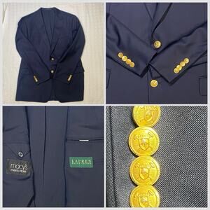 Lauren Ralph Lauren 100% Wool Blazer Deep Navy Blue Gold Buttons Men's 44 Reg
